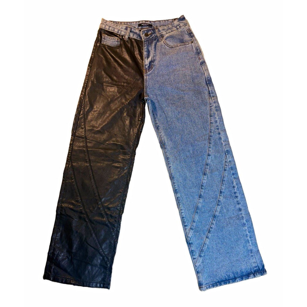 American Bazi Women’s Colorblock Straight Jeans 5-Pocket Mid Rise Blue/Black S